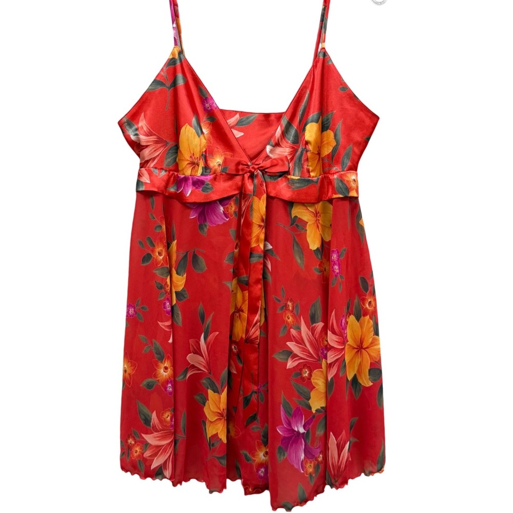 Vintage Intimate Secrets Red Floral Babydoll Chemise Lingerie Sheer Hem Medium